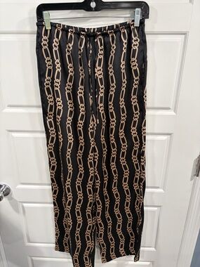 Rails Black Wide-Leg Pants with Tan Chain Print